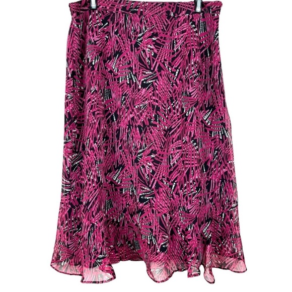 Alfred Dunnar Petite Chiffon Fuchsia & Black Midi Skirt Size 10 Petite - Picture 1 of 9